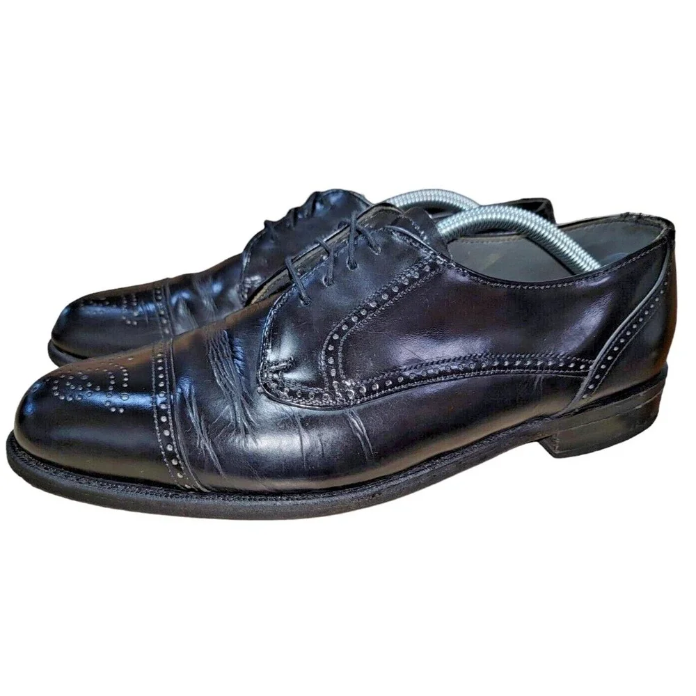 Dexter Men's Wing Tip Black Leather Oxford‎ Broguing Dress Shoes Size 10.5 M USA